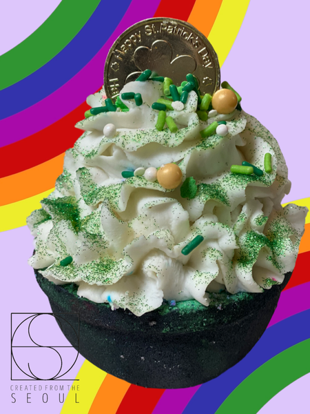 Popping Pot of Gold Bath Bomb topped with Bubble Frosting