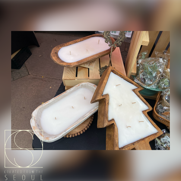 Dough Bowl (Handmade) -Wood-Rustic- Hand poured candle (5.5-6x11-12x2.5 inches)